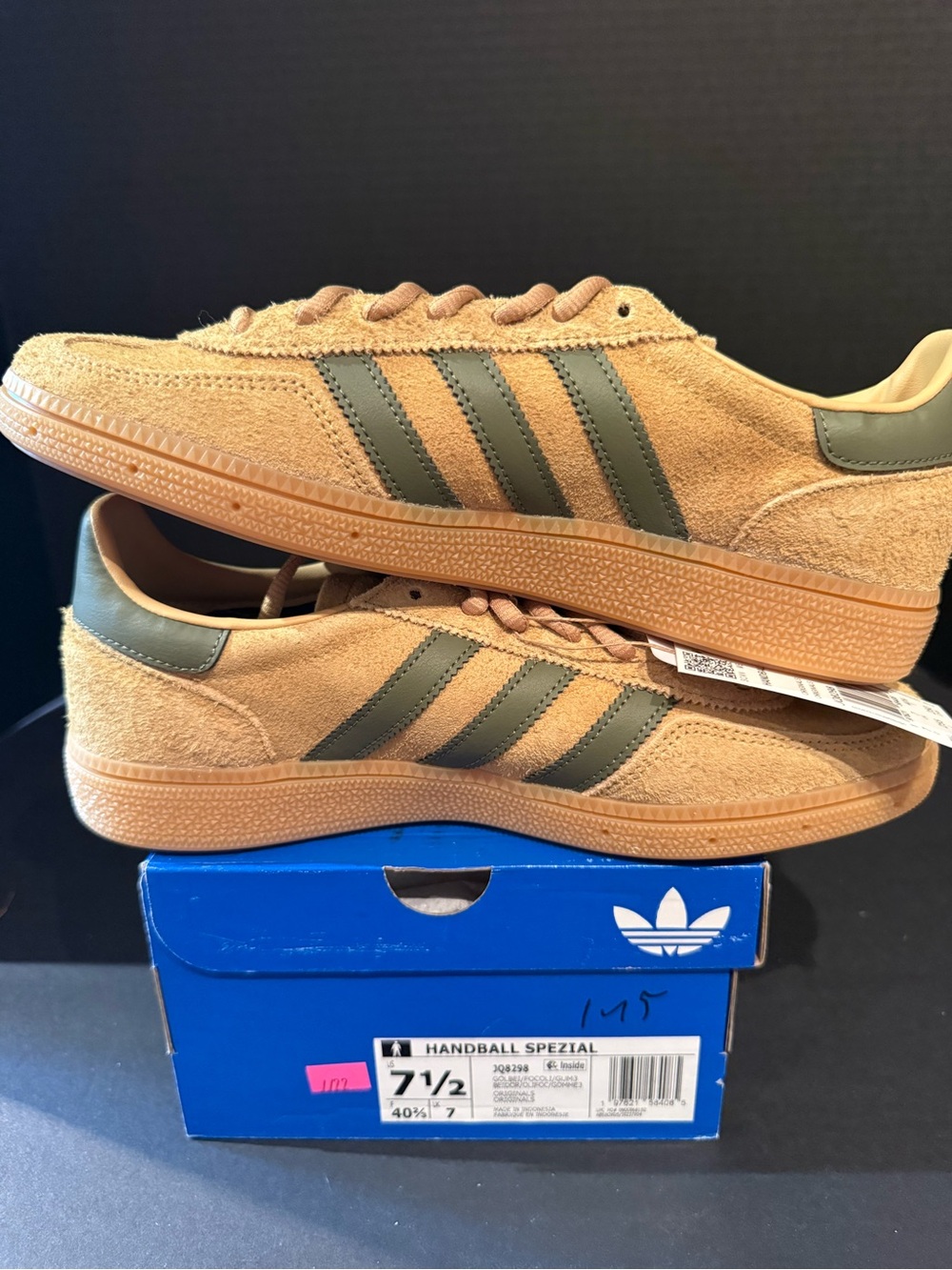 adidas Tan Suede Sneakers with Olive Stripes - Picture 2 of 7